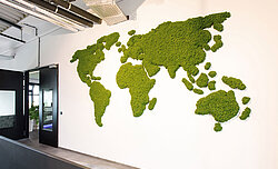 World map and stands made of natural reindeer moss, moss green, Clinton European headquarters