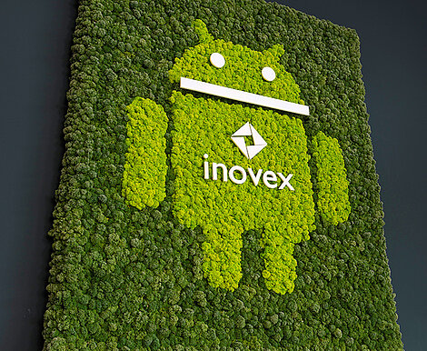 Moss marketing message for staff, moss picture with raised inovex logo