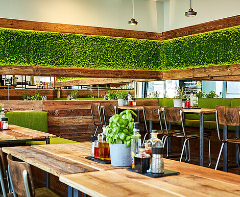 Evergreen Moos Flex als Wandbegrünung im Restaurant Little Green Rabbit, Berlin